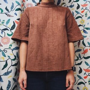 ANTHROPOLOGIE TIE BACK MOCK NECK TEXTURED BLOUSE